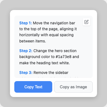 AI prompt panel in read mode with formatted text and edit button
