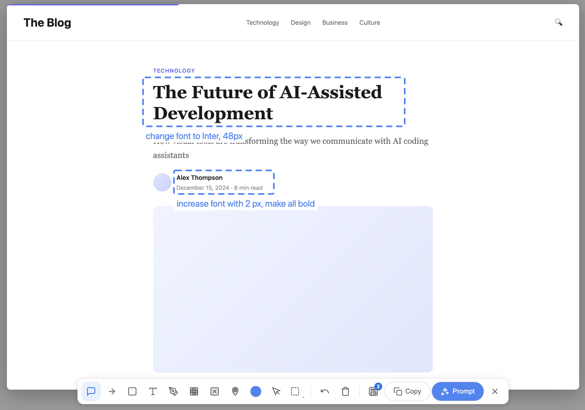 Blog page with comment annotations